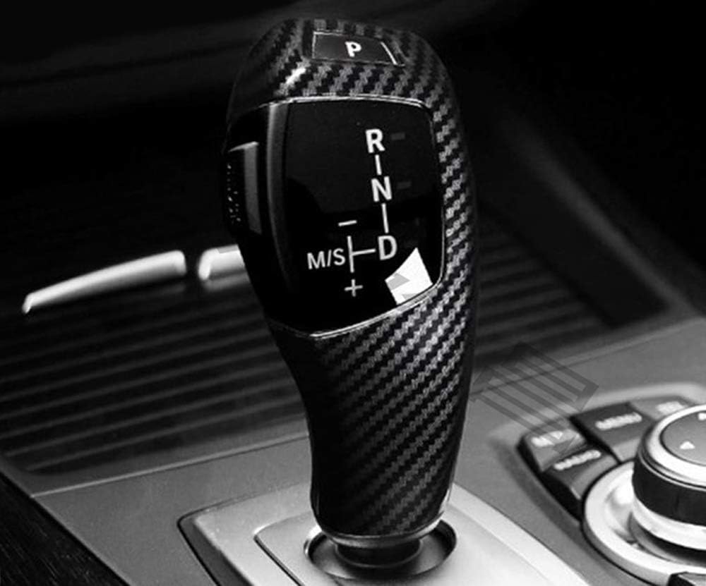 iJDMTOY Glossy Black Carbon Fiber Pattern Shifter Decoration Cover Shell Compatible with BMW Fxx 2 3 4 5 7 Series X3 X4 X5 X6