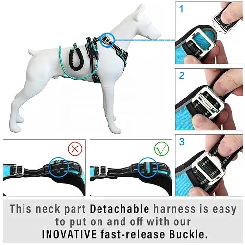 Niche Brands No Pull Choke Resistant Dog Harness, Adjustable 3M Reflective Oxford Pet Vest Harness With Dual Leash Clips, Soft Padded Dog Vest Adjustable Front With Easy Control Handle (Blue, M) #TOP2