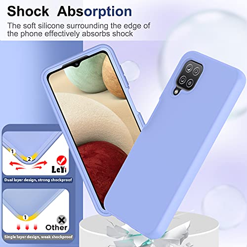 Leyi For Samsung Galaxy A12 Case, Samsung A12 Phone Case With [2 X Tempered Glass Screen Protector], Full-Body Shockproof Soft Liquid Silicone Hybrid Phone Cover Case For Galaxy A12 5G, Violet #TOP2