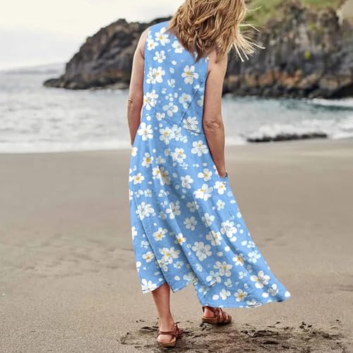 Womens Maxi Sundresses Trendy Off The Shoulder Sleeveless Long Dress Casual Elegant Floral Smocked Flowy Tank Dress3