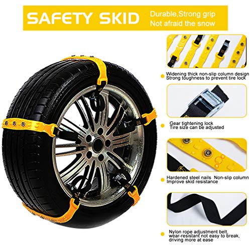 BiBOSS Snow Chains 10 Pcs Anti Slip Tire Chains Adjustable Security Emergency Car Tire Chains Fit for Most Car SUV Truck Vans,185-295mm/7.2-11.6''