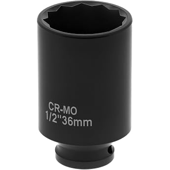 QWORK Multi-tooth socket 36 mm 12-point 78 mm depth 1/2 inch drive shafts CR-MO steel - power socket for easy removal of axle nuts
