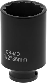 QWORK  Impact Socket Wrench 36 mm, 12 Faces, 1/2" Drive, 78 mm Depth, CR-Mo Steel