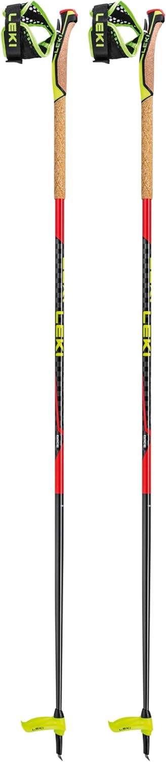 LEKI Mezza Race Aluminum Lightweight Ski Poles for Ski Mountaineering & Backcountry Skiing Bright Red-Black-Neonyellow 110 cm