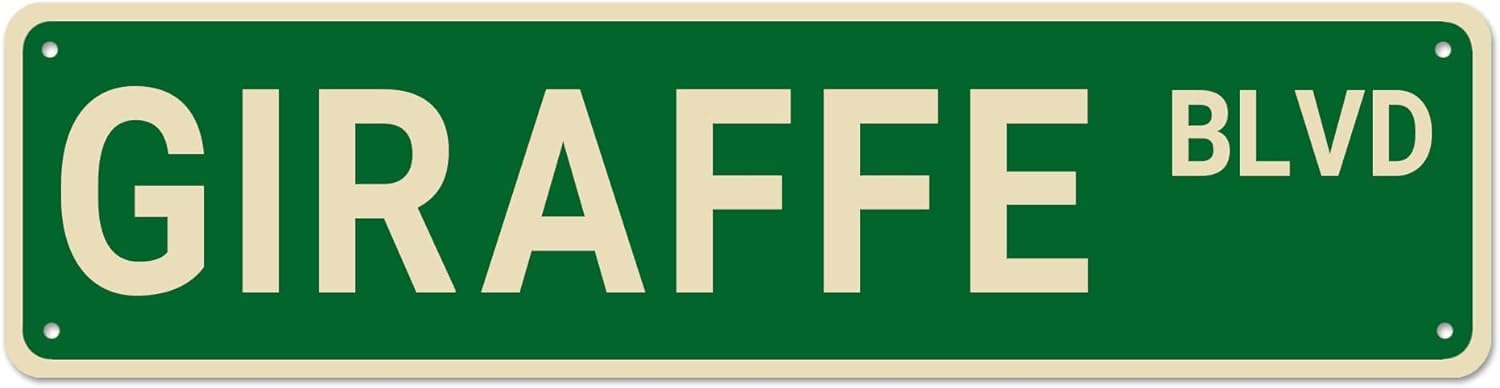 peiyeety Vintage Metal Tin Sign Giraffe Blvd Retro Street Sign, Rustic Wall Decor for Home, Wildlife Decor, Man Cave, Garage, Kitchen, Office, Farmhouse, Patio, Garden, Porch, 4 * 16 inch