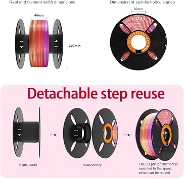XTZL3D PLA+ 3D Printer Filament, PLA+ Co-Extruded Tri-Color (Red Gold Purple), 1.75 mm 3-Color Silk Filament for Fast Printing, Compatible with Most FDM Printers, 1000 g (2.2 lbs) Accuracy +/-0.02 mm