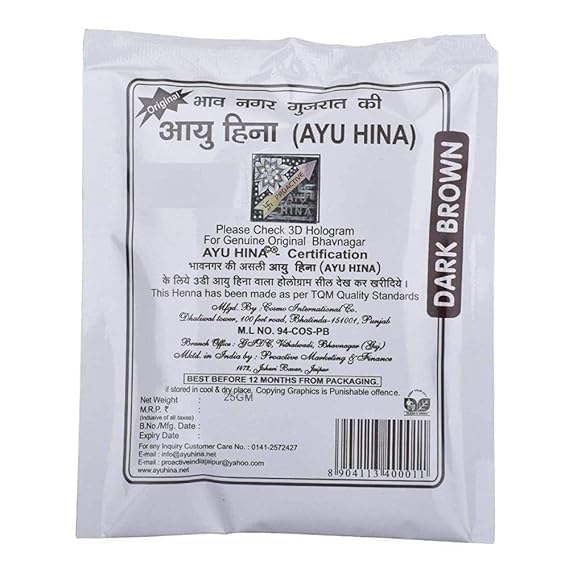 AYU HINA Natural Henna, Original Bhavnagar Mehndi Pack of 5 (Dark brown, 25 Grams)