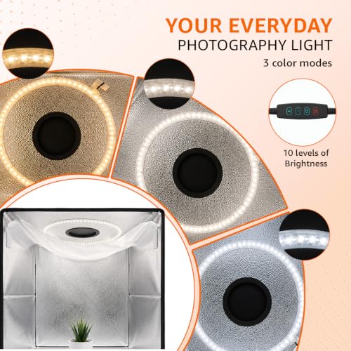 Image of Amazon Basics Portable Light Box 40x40cm, Professional Dimmable Photo Box with 6800K LED Lights, High CRI, 5 Color PVC Backdrops, for Jewellery & Small Product Photography