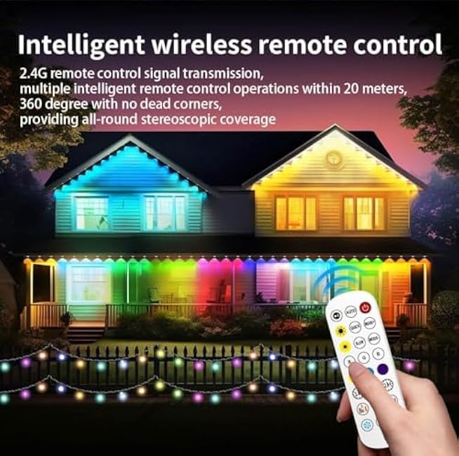 Permanent Outdoor Lights, 200ft RGB+IC Eaves Light with 80 LED Lights, IP68 Waterproof, 72 Scene Modes for Outdoor Decorations, App/Remote Control, House Roof Lighting