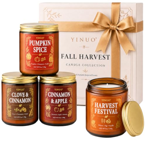 Image of Fall Scented Candles Gift Set, 4 Pack Soy Coconut Wax Pumpkin Candle Set