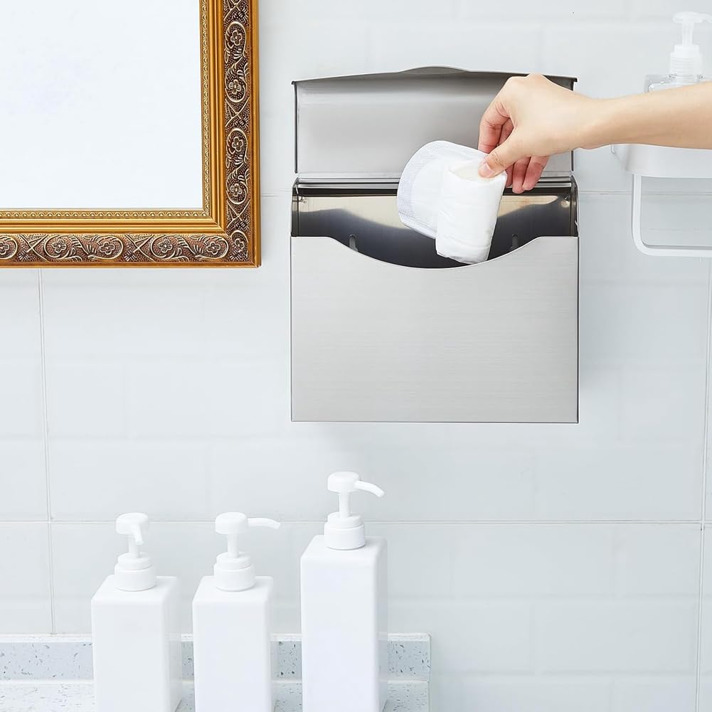 Poubelle à Serviettes Hygiéniques, Lot de 2, en Acier Inoxydable, à Fixation Murale, pour Tampons