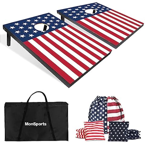 3'x 2' Flag Wood Cornhole Set - Includes 2 Regulation Size Cornhole Boards, 8 All-Weather Bean Bags and Travel Case, Toss Game for Outdoor, Tailgate, Backyard(Stars & Stripes) Cover