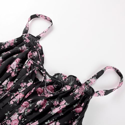 Scarlet Darkness Floral Corset Dress for Women 2026 Summer Sundress Lace Up Mini Milkmaid Dresses with Pockets — view 6