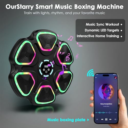 Image of OurStarry Smart Music Boxing Machine for Adults and Kids, Wall Mounted Punching Trainer with Boxing Gloves, LED Electronic Target, 9 Modes and 9 Speeds, Home Gym Workout Equipment