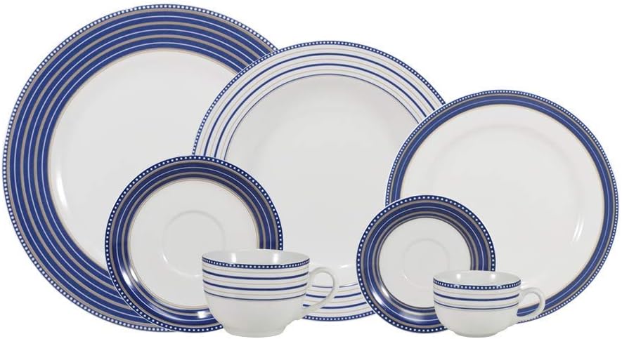 Serviço de Jantar Chá Café 42 peças em Porcelana. Modelo Redondo Voyage. Decoração Paula. Fabricado pela Schmidt.
