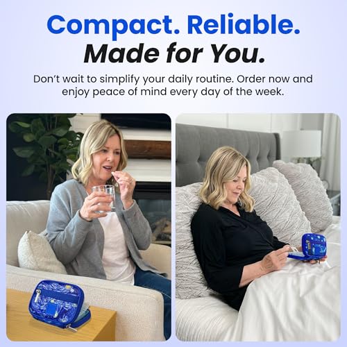 Image of Made Easy Kit Pill Case - Weekly Medicine Organizer with Removable Seven-Day Vitamin & Supplement Box - Premium Neoprene for Travel Purse Accessory (Blue Starry Night)