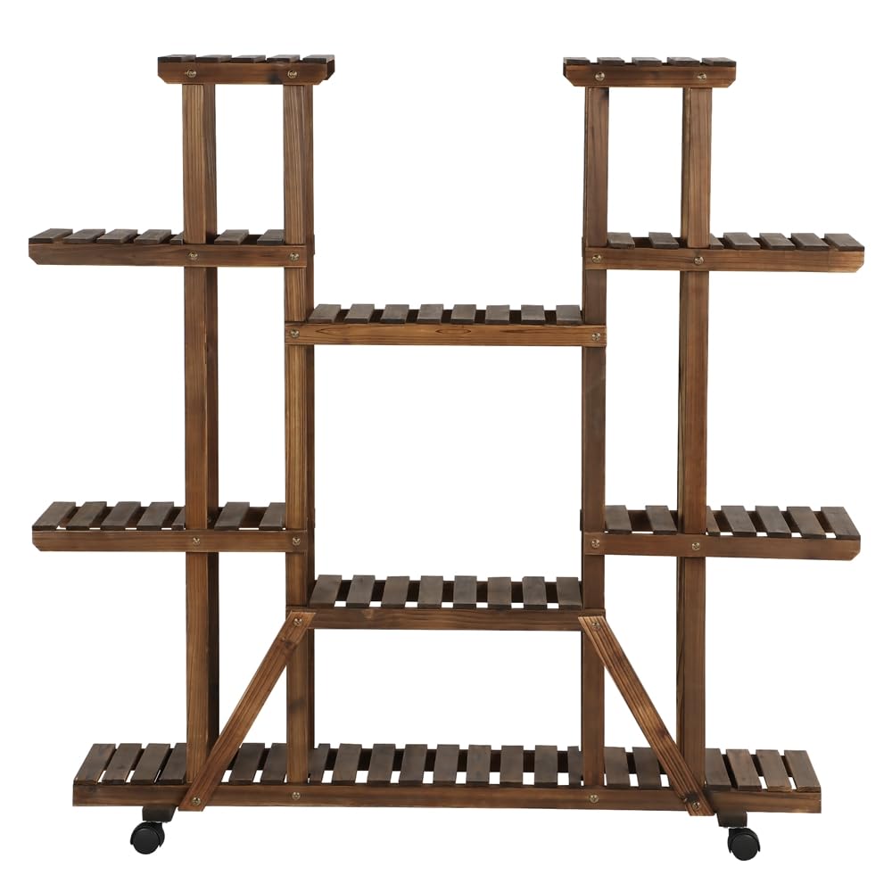 Yaheetech Soporte para Plantas con Ruedas Desmontable Estanteria Madera Abeto para Plantas Soporte para Macetas para Interior y Exterior 124x33x120cm