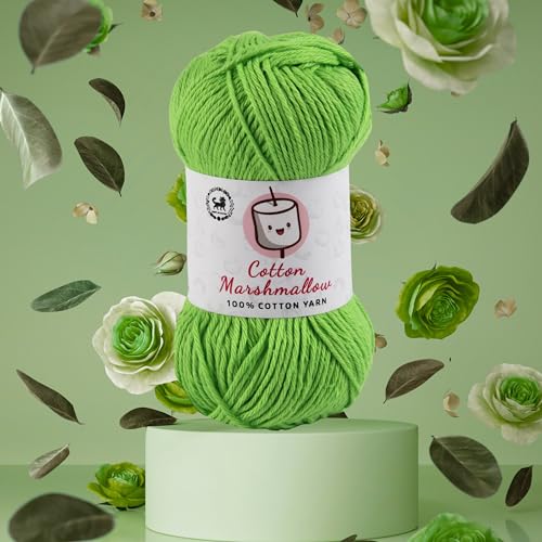 Image of NESTNHAVEN Cotton Marshmallow 100% Cotton Yarn - (50 g, 130 m) - Luxury Yarn for Crochet, Amigurumi, Embroidery, Toys, Garments, Flowers and Hobby Projects (Green)
