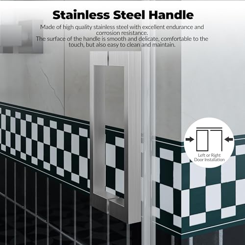 Image of Frameless Sliding Shower Door Enclosure - 56 to 60 Inch Adjustable Width x 76 Inch Height, 8mm Coated Tempered Safety Glass with Easy Clean, Square Stainless Steel Rail, Brushed Finish