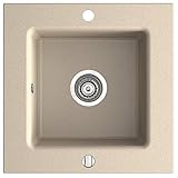 Maße: 50x50cm,Tiefe 200mm Hochwertiges Granitbecken-Spülbecken-Spüle-Farbe: Sandbeige -Modell.KIZZ -Maße:50x50cm-mit Überlauf und Sifon