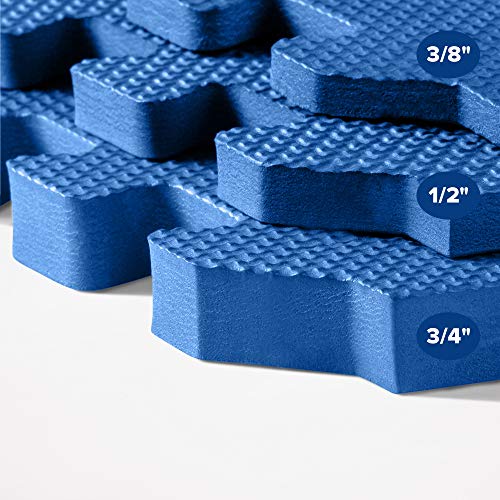 Image of We Sell Mats Premium Foam Interlocking anti-fatigue tiles great for gyms PX90 Insanity Pilates Yoga aerobics cardio trade shows kids payrooms and more. Blue 48 SQFT-12 Tiles