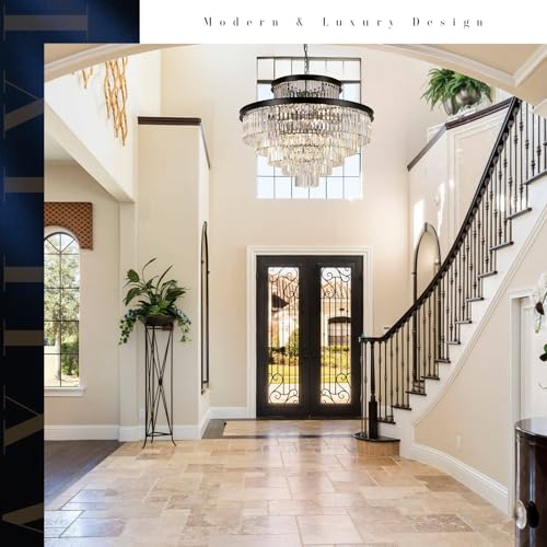Image of 35 inch Large Black Crystals Chandelier 6-Tier Modern High Ceiling Chandeliers