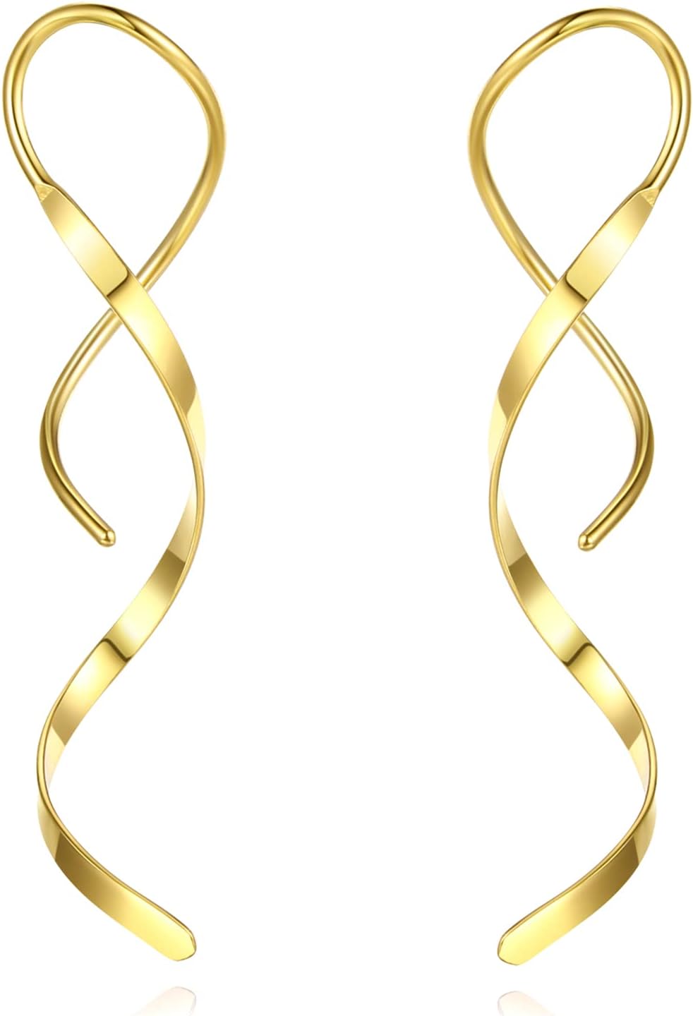 Spiral Threader Earrings, 18G Hypoallergenic 316L Stainless Steel Drop Dangle Handmade Twisted Linear Curved Dangling Minimal Earrings for Sensitive Ear with Gift Box