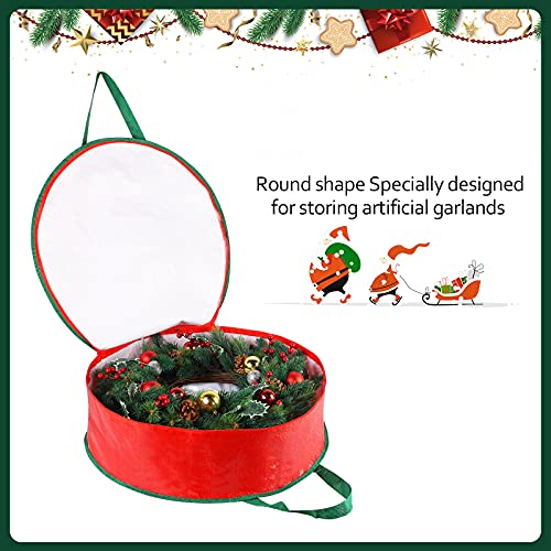 Shappy-4-Pieces-Wreath-Storage-Container-Bag-Round-Garland-Holiday-Container-Zippered-Xmas-Artificial-Wreath-Container-with-Handle-for-Christmas-Tree-Red30-x-7-Inches