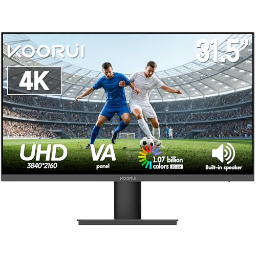 KOORUI 32 Inch 4K UHD VA Monitor 3840x2160 95% DCI-P3 & 99% sRGB 10Bit 1.07B Colors 3500:1 Contrast HDR10 60Hz 3ms GTG Speakers HDMI/DP VESA for Home & Gaming