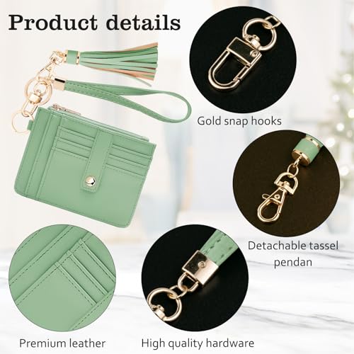 Image of KNGITRYI Small Wristlet Wallets for Women RFID Credit Card Holder Wallet Keychain Wristlet Wallet Credit Card Wallets for Women (Mint Green)
