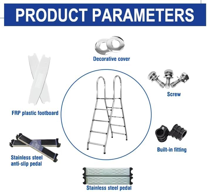 52"" Deluxe Pool Ladder, Outdoor Above Ground Swimming Pool Ladder Max Load Capacity 500 Lb, 4 Steps Double-Sided Anti Slip Pools Step Ladder