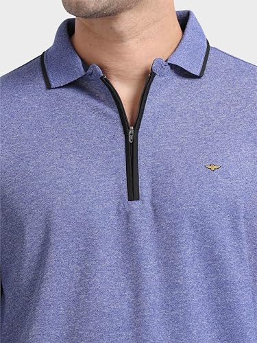 Image of STELLERS Men's Melange Full Sleeve Zipper Polo T-Shirt | Feather Soft Fabric | Breathable | Regular Fit | Quick Dry | Wrinkle Free | Tipping Design