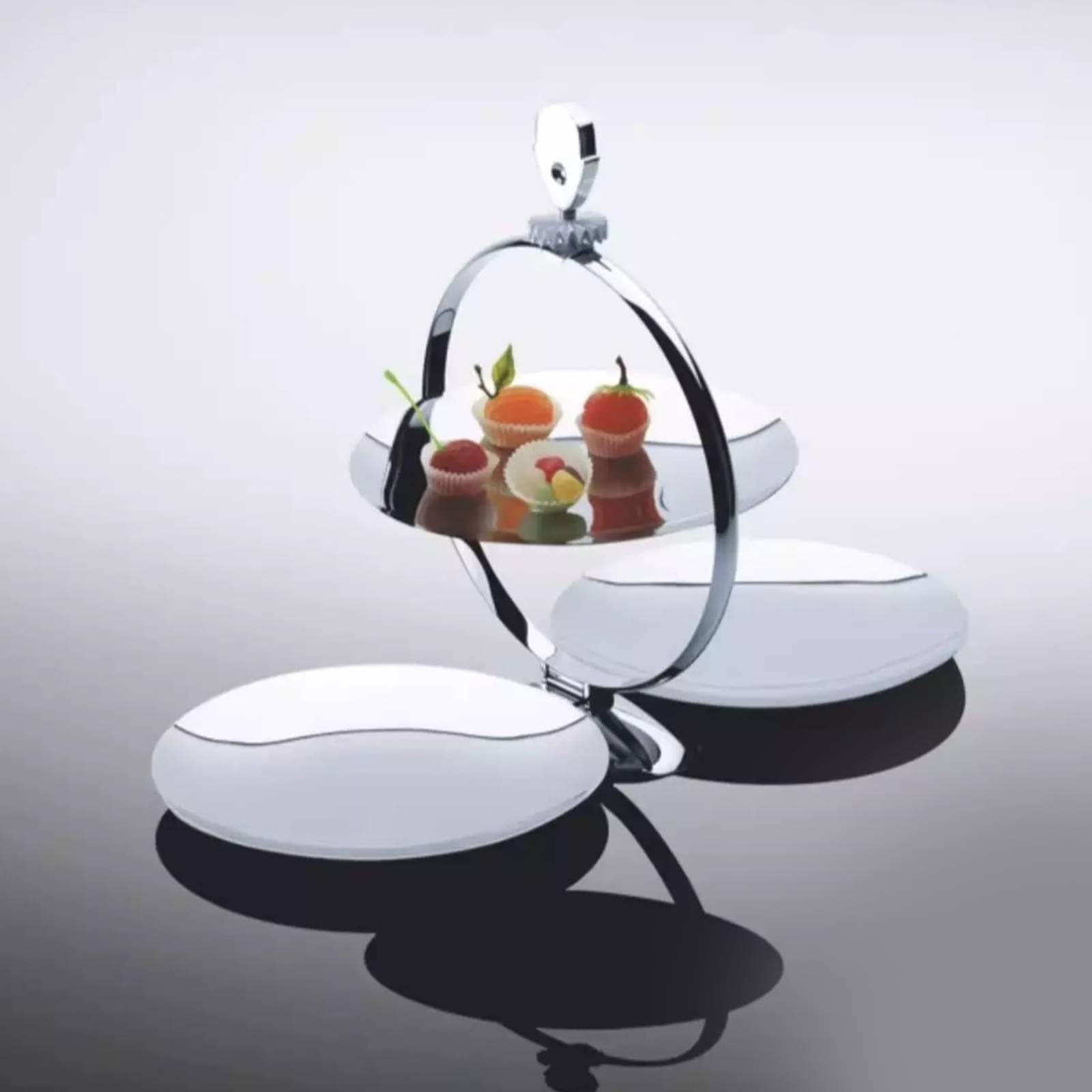 rockible Présentoir à Desserts Plateau Gâteau Support Pâtisserie Coupe-cakes en Acier avec Motif Géométrique Émaillé et Détails Rayés Adapté aux Fêtes Réceptions Buffets