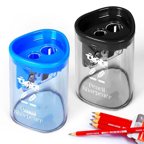 Manual Pencil Sharpener - 2 Pcs Dual Hole Pencil Sharpeners for Standard & Large Sized Pencils - Premium Quality Handheld Pencil Sharpener for Kids, Adults, Artists, Home & Office Uses
