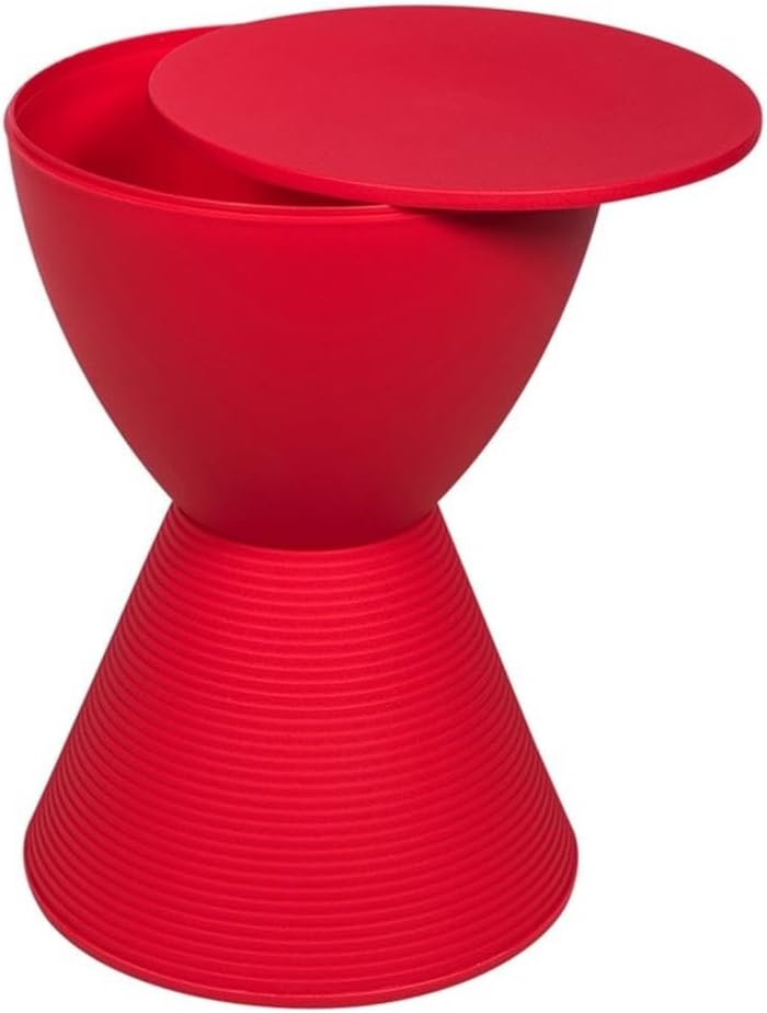BOWERY HILL Plastic Ribbed Round End Table, Red Finish, 11.75" W x 11.75" D x 16.75" H, Hourglass Shape, Hidden Storage, Durable Polypropylene, Lightweight Modern Accent Table for Indoor or Outdoor