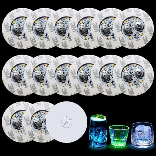 XPJBKC Leuchtende Untersetzer für Gläser 15 Stück 7 Farbe LED Sticker Stimmungslichter 6 cm LED Untersetzer Selbstklebende Leuchtsticker Glas Flaschenlicht LED Licht Sticker für Bar Party Bier