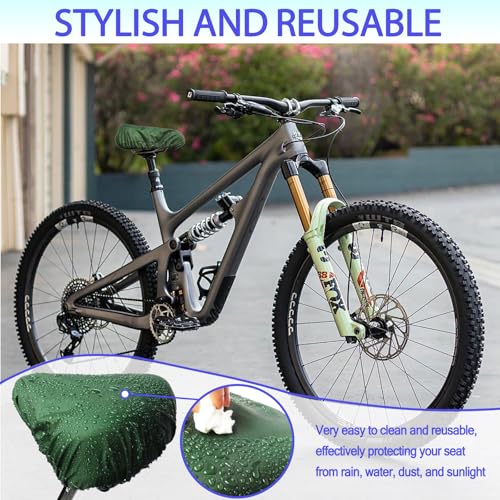 Image of Waterproof Bicycle Seat Covers Dustproof Rainproof UV-Resistant and Windproof Easy to Install and Clean Reusable Suitable for Men's and Women's City Bike and Wide Seats(2pcs Green)