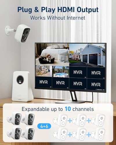 Image of Solar Cameras Wireless Outdoor, 4PCS 4MP Solar Powered Cameras for Home Surveillance Security System, Color Night Vision, 2.4G /5G WiFi 10CH NVR, No Monthly Fee with 128G SD Card