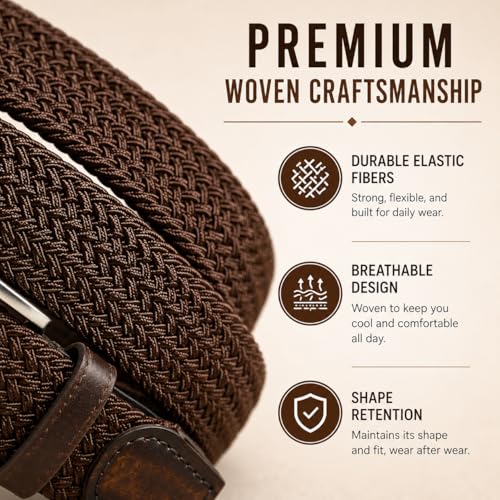 Image of MaheTri Braided Canvas Stretchable Elastic Woven Belt For Men (Upto 48 inch) | Premium Fabric Cloth Adjustable & Hole Free Elastic Belt for Men & Women