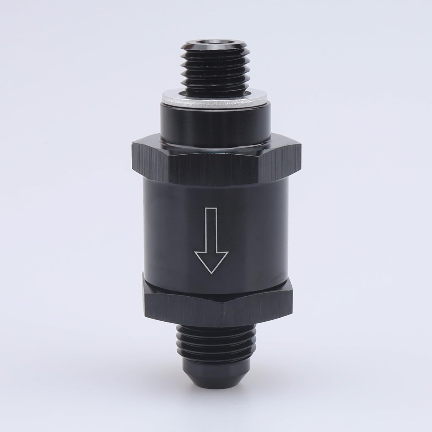 AC PERFORMANCE M12 x 1.5 to -8 AN Male Non Return One Way EFI Inline Check Valve Fitting Aluminum Black, Designed for Bosch 044 Fuel Pump