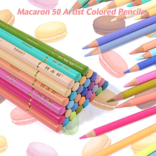H & B 50 Pastel Colored Pencils Set - Macaron Colors For Adult Coloring - Professional Oil-Based Art And Drawing Pencils For Sketching, Shading, And Artists #TOP5