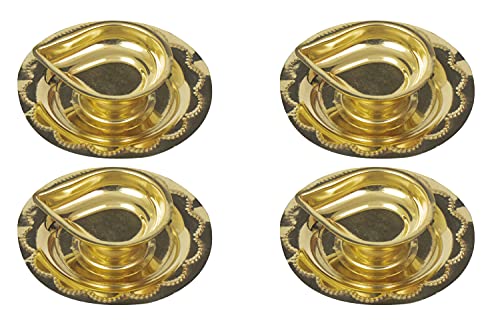 Spillbox Traditional Brass Diya for Puja | Pooja Aarti | Arti Deepak Deepam Oil Lamp for Home Temple Decor Gifts Puja Articles Decor Gifts (4) - DD Diya