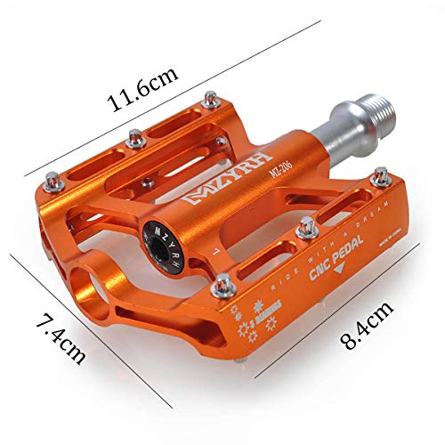 Thinktop Mountain Bike Platform Pedals For Mtb Bmx, Ultralight 9/16 Bicycle Pedal Flat Aluminum, 3 Bearing Sealed Ever Lubricate, Orange #TOP5
