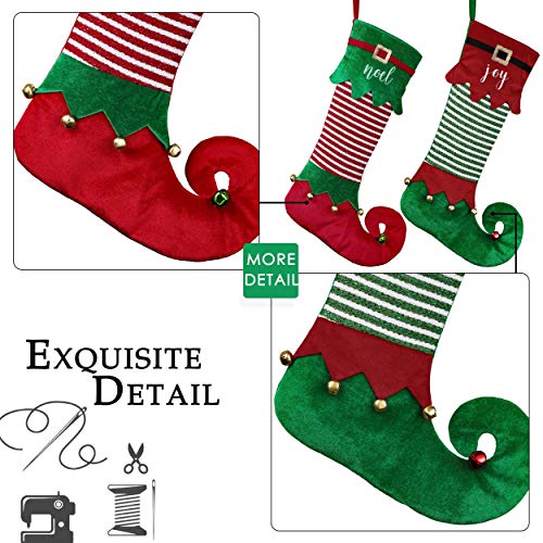 Valery Madelyn 23 Inch 2 Pack Large Delightful Elf Christmas Stockings Decorations Personalized Hanging Ornaments With Bells For Xmas Gifts （Red And Green） #TOP4