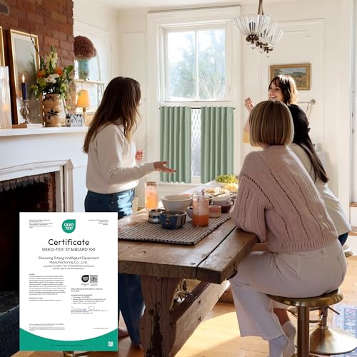 Image of RYB HOME 100% Blackout Short Curtains for Small Window, Thermal Insulated Noise Reducing Back Tab Curtains for Nursery Bathroom Basement, 42 inches Wide by 30 inches Long, Sage Green