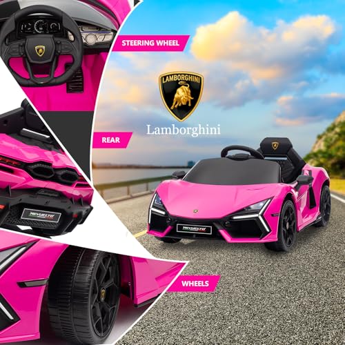 Winado 12V Ride on Car, Licensed Lamborghini Revuelto Electric Car for Toddlers W/Remote Control, Battery Car for Kids with Bluetooth, Hydraulic Doors, 3 Speeds, LED Lights, Music (Pink)