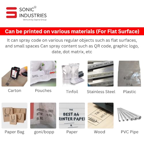 Image of SONIC INDUSTRIES Handheld Inkjet Printer, Portable Batch Coding Machine for MRP, Expiry Date, Batch No, Barcode & QR Code Printing, TIJ Printer for Plastic, Carton, Metal, Glass