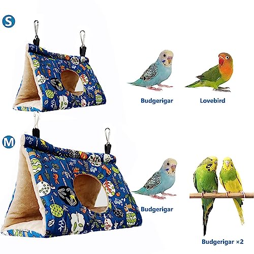 Image of Bird Nest Winter Warm House Hanging Hammock Velvet Shed Hut Cage Bird Plush Fluffy Hideaway Sleeping Bed Fuzzy for African Grey Cockatoo Parrot Parakeet Cockatiels Budgies Parakeets (Large, Blue)
