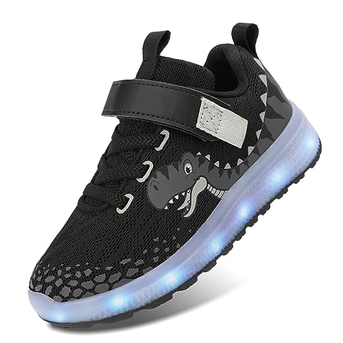 Toddler Sneakers Light Up Shoes for Boy Girl with Hook and Loop Comfortable Led Shoes Non-Slip Dinosaur Shark Shoes Little Kid