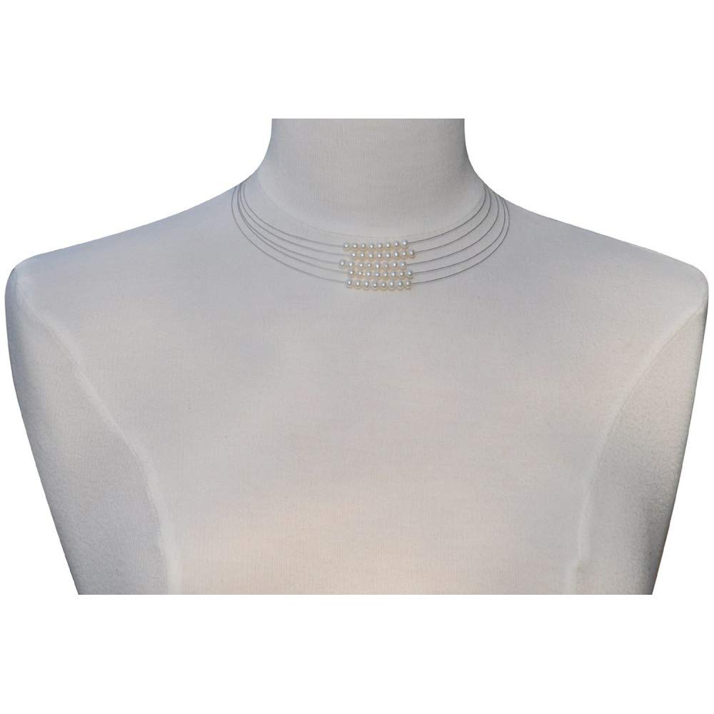 LES POULETTES BIJOUX - Collana Multi-Filo Argento 925 Rodiato e Perle Bianche